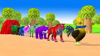 Paint Animals Gorilla,Elephant,Cow,Lion,Tiger,Bear Fountain Crossing Transformation Animal Cartoon 1