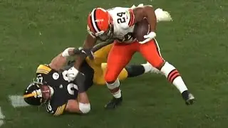 Nick Chubb BRUTAL STIFF ARM on Miles Killebrew