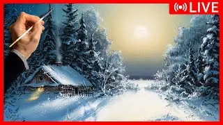 🔴 Acrylic Landscape Painting Tutorial - Winter Night / Easy Art / Зимний пейзаж. Акрил. Рисование