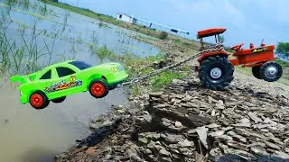 Tata Dumper And Racing Car Accident Big River Pulling Out Mahindra Swaraj Tractor ? Cartoon CS Toy
