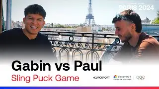 @gabinouvilla  takes on @paulferrerz in an INTENSE game of Sling Puck 👀😅 #Paris2024