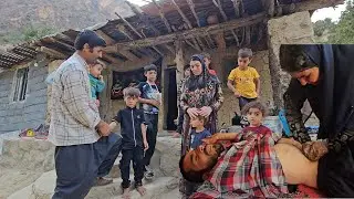 Rural family.  Babak treatment at an old womans house in a traditional way