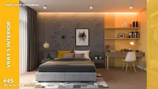 Modern Bedroom with yellow color | Vray 5 Sketchup interior #45