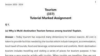 Nios Class 12th Tourism (337) | Solved TMA Solution Session (October 2024)