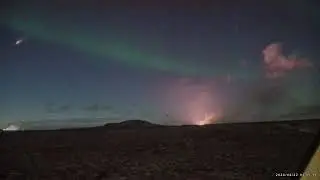 Eruption, aurora and meteor, a Frank's trifecta - Live from Iceland