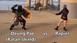 Rapier & Dagger VS "Deungpae" (ratan shield) + shorter Hawando; slow sparring;  레이피어 vs 방패+한손칼