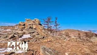 Morning walk along the shore of Lake Baikal. Winter landscapes of the Tazheran steppe | 4K