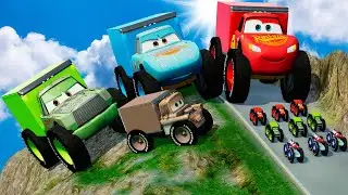 Big & Small Lightning McQueen Truck with Big Wheels vs Pixar Cars with Big Wheels in BeamNG.Drive