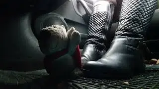 PREVIEW candid white teddy bear trample with winter leather boots in car