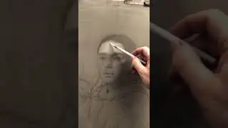 Portrait of Eva 5 Veil of Tone, Charcoal Wipe Out, White Chalk Rendering.